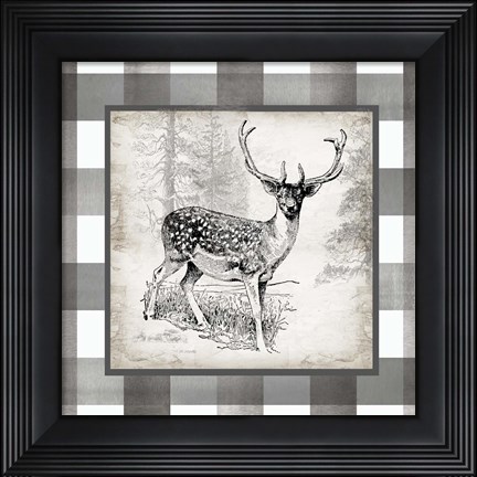 Framed Buffalo Check Deer Neutral I Print