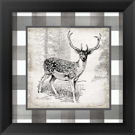 Framed Buffalo Check Deer Neutral I Print