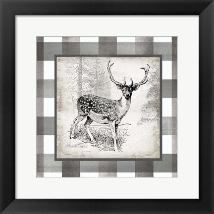 Framed Buffalo Check Deer Neutral I Print