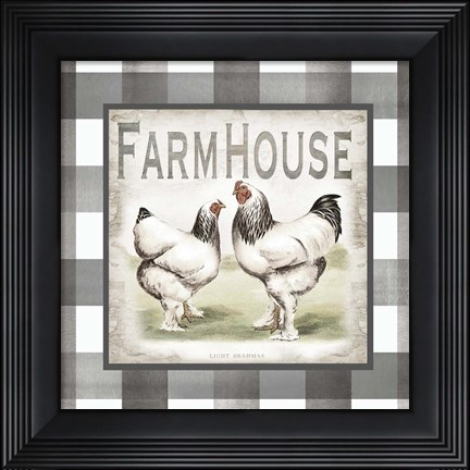 Framed Buffalo Check Farm House Chickens Neutral I Print