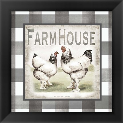 Framed Buffalo Check Farm House Chickens Neutral I Print