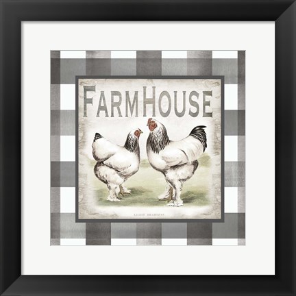 Framed Buffalo Check Farm House Chickens Neutral I Print