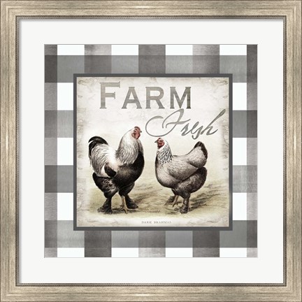 Framed Buffalo Check Farm House Chickens Neutral II Print