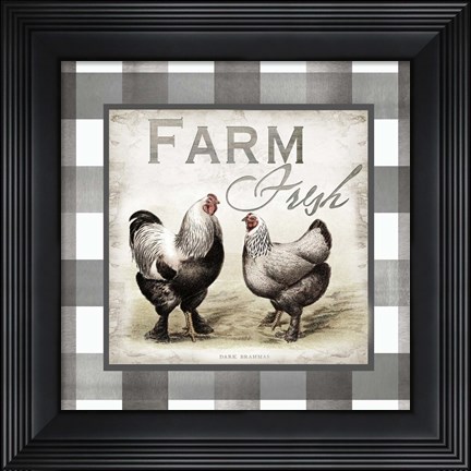 Framed Buffalo Check Farm House Chickens Neutral II Print