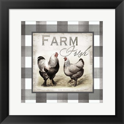 Framed Buffalo Check Farm House Chickens Neutral II Print