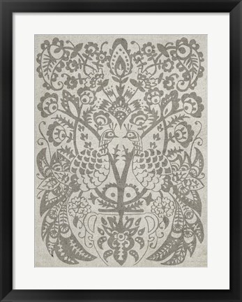 Framed Peacock Damask I Print