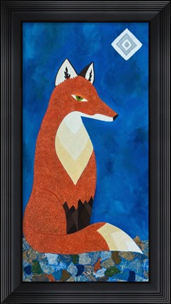 Framed Fox Under Diamond Moon Print