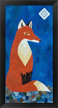 Framed Fox Under Diamond Moon Print