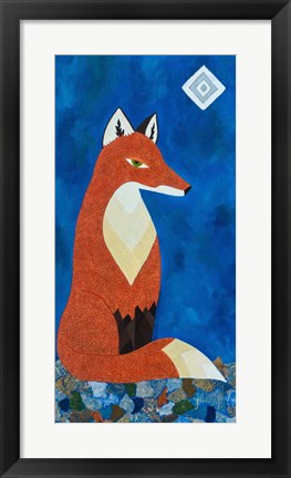 Framed Fox Under Diamond Moon Print