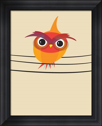 Framed Owl on a Wire Print