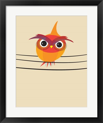 Framed Owl on a Wire Print