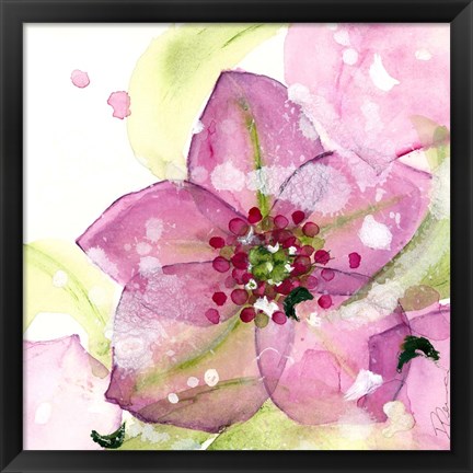 Framed Pink Flower in the Snow Print