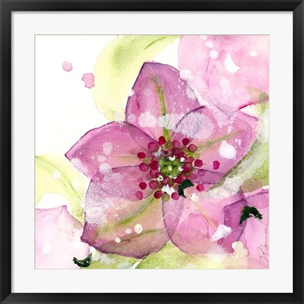 Framed Pink Flower in the Snow Print