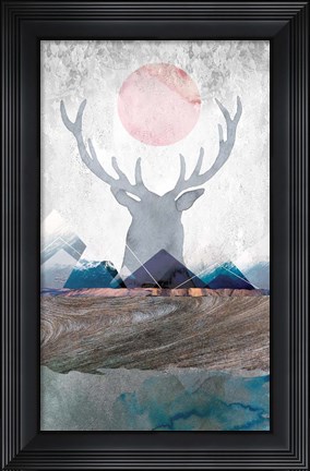 Framed Deer and Mountains 2 Print
