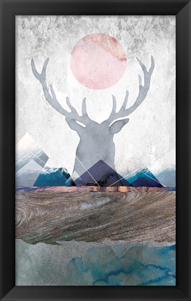 Framed Deer and Mountains 2 Print