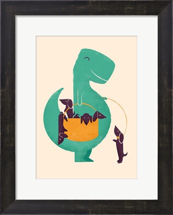 Framed TRex and the Basketful of Wiener Dogs Print