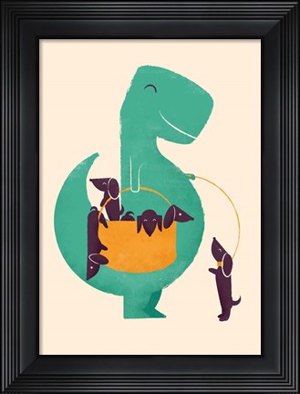 Framed TRex and the Basketful of Wiener Dogs Print
