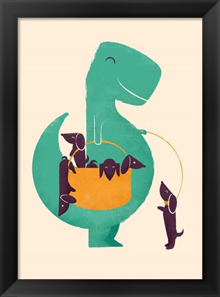 Framed TRex and the Basketful of Wiener Dogs Print