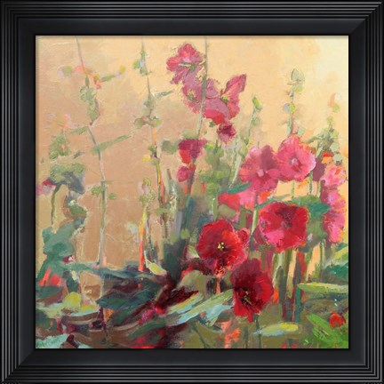 Framed Red Haven Hollyhocks Print