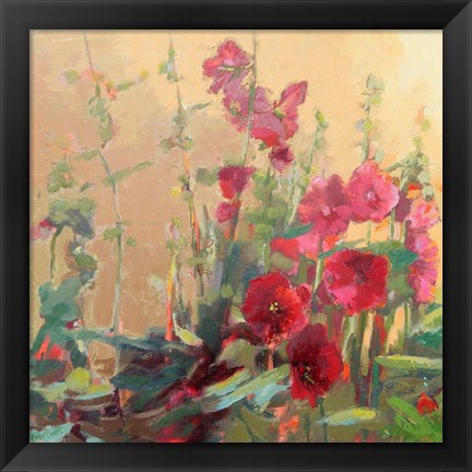 Framed Red Haven Hollyhocks Print