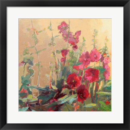 Framed Red Haven Hollyhocks Print