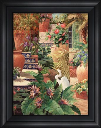 Framed Floral Fractal with Egret Print