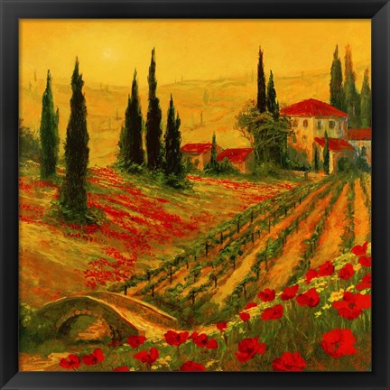 Framed Poppies of Toscano I Print