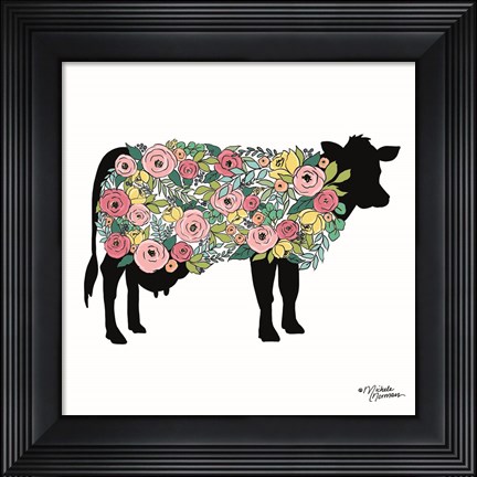 Framed Floral Cow Print