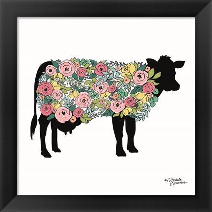 Framed Floral Cow Print