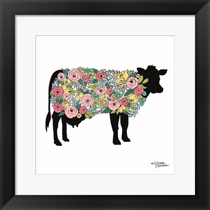 Framed Floral Cow Print