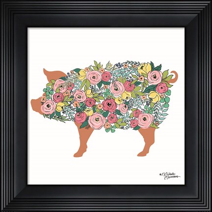 Framed Floral Pig Print