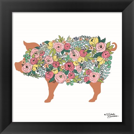 Framed Floral Pig Print