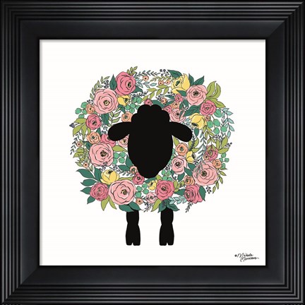 Framed Floral Sheep Print