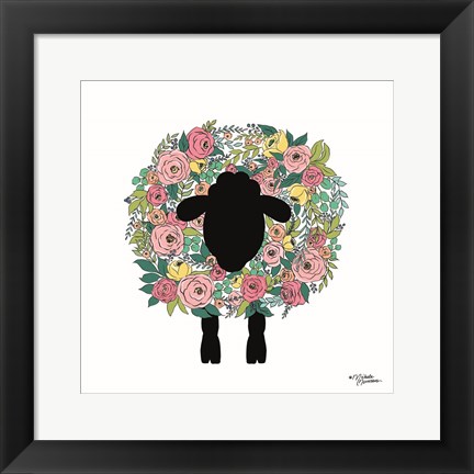 Framed Floral Sheep Print