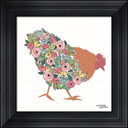 Framed Floral Rooster Print