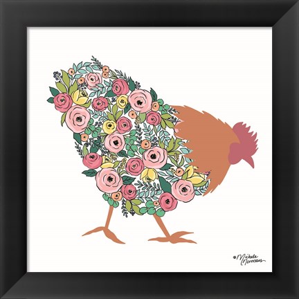 Framed Floral Rooster Print