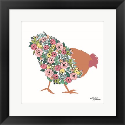 Framed Floral Rooster Print