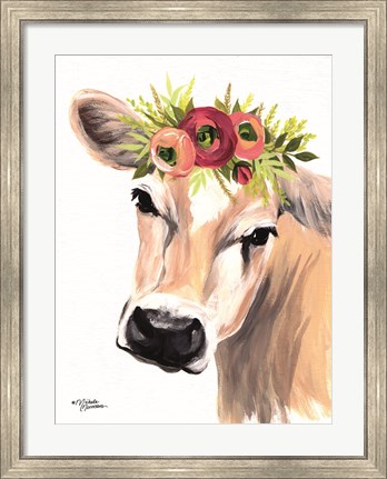Framed Jersey Cow with Floral Crown Print