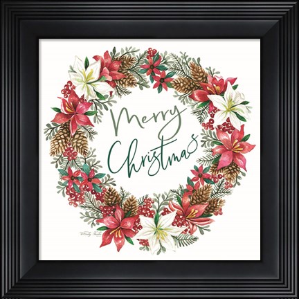 Framed Merry Christmas Wreath Print
