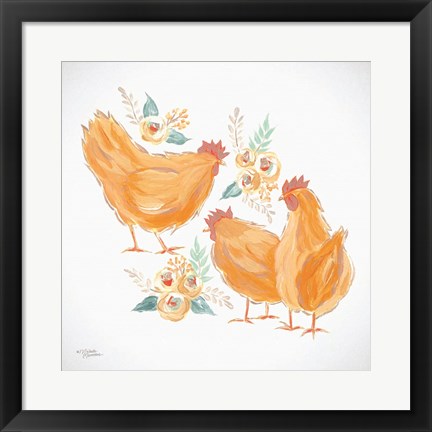 Framed Trio of Floral Roosters Print