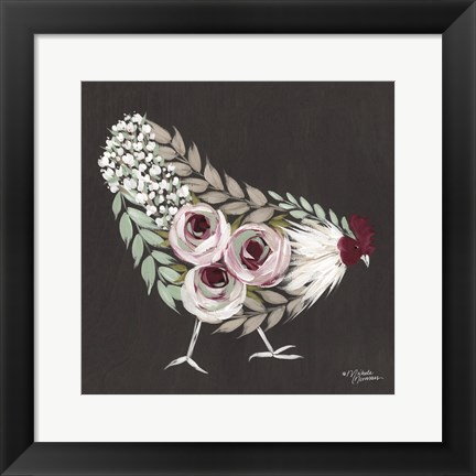 Framed Floral Hen Mint and Pink Print