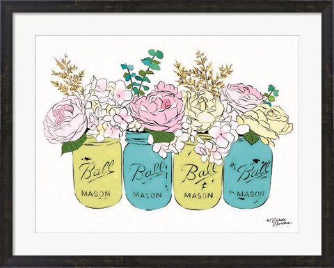 Framed Floral Canning Jars Print