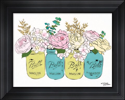 Framed Floral Canning Jars Print