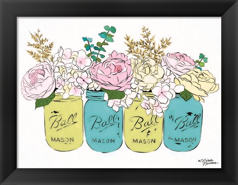 Framed Floral Canning Jars Print