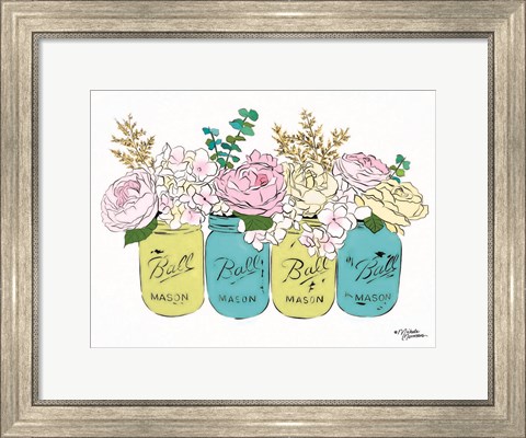 Framed Floral Canning Jars Print