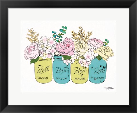 Framed Floral Canning Jars Print