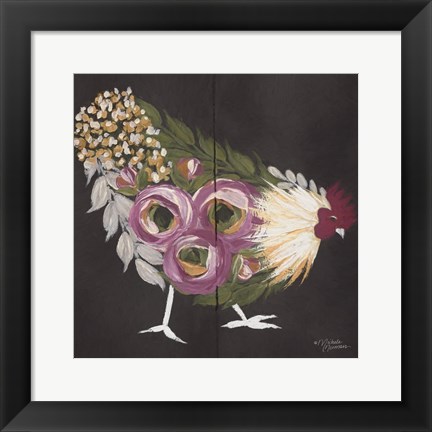 Framed Floral Hen on Black Print