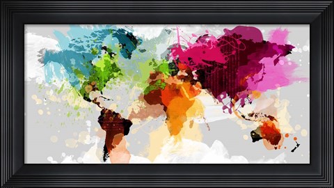 Framed Colourful World Map Print