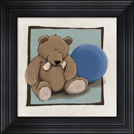 Framed Teddy Bear and Ball Print
