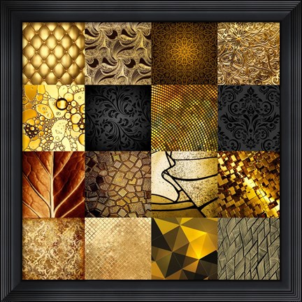 Framed Tiles Decor Gold Print